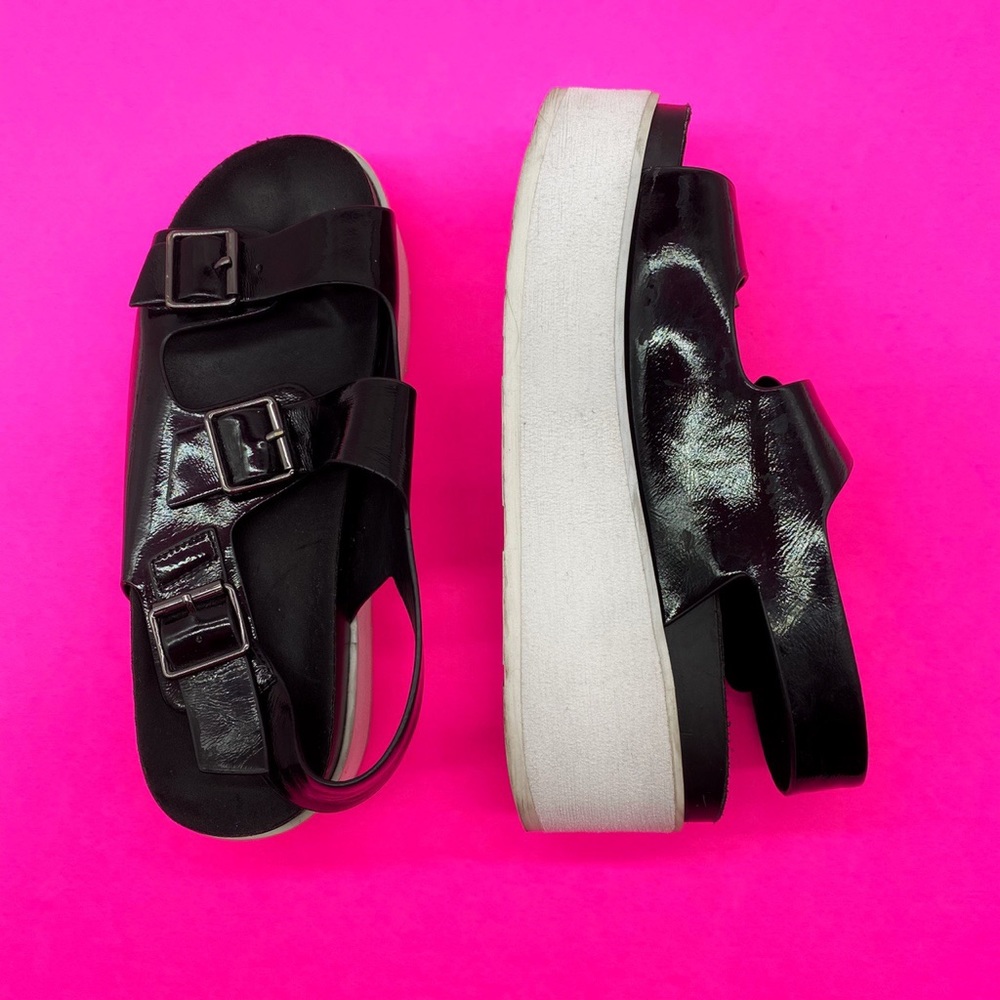 Black and white chunky platform PVC sandals